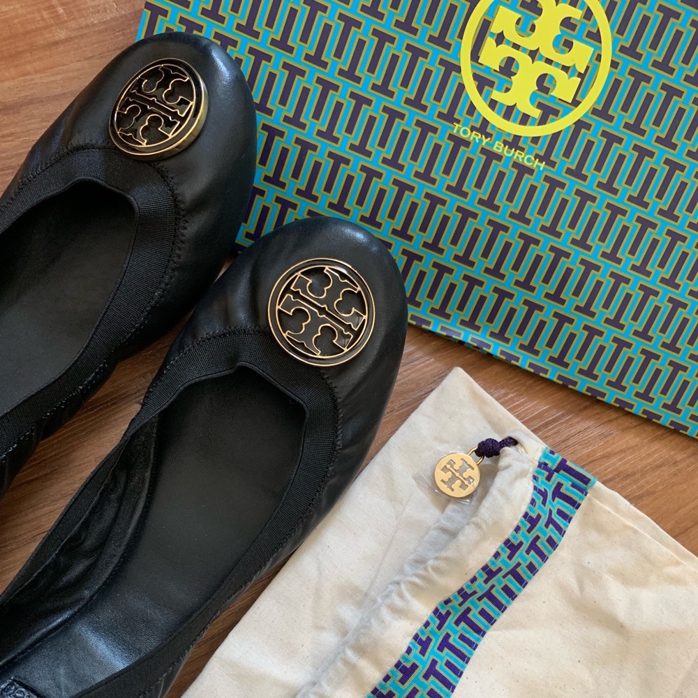 Tory Burch ballet flats black and gold